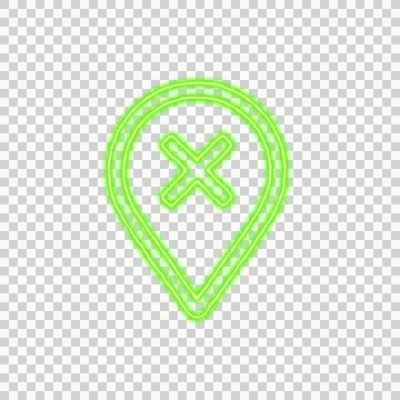 Icon map marker X from the flow of energy of green color. Shimmering neon Stockillustratie