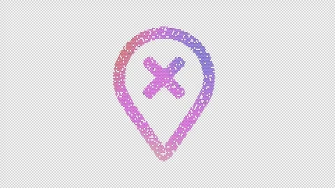 Icon map marker X is made up of LED square shapes that shimmer and flicker. Stock Footage 298155514