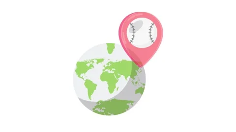 Icon of a map pin shaped like a baseball, symbolizing a specific location r.. Stock Footage 332480180