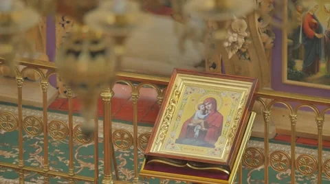 Icon of Mary With Child Trinity Day Service Seven Domed Cathedral Panorama of Stock Footage 64104813