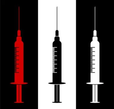 Icon, medical syringe in different colors. The benefits and harms of vaccination Stock Illustration