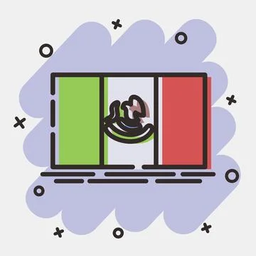 Icon Mexico flag. Day of the dead celebration elements. Icons in comic styl.. Stock Illustration