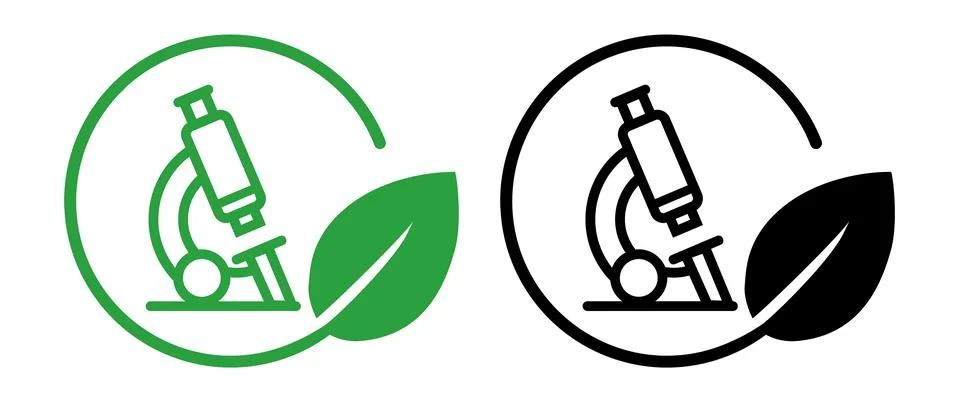 Icon microscope within a circular frame green leaf symbolizing Stock Illustration