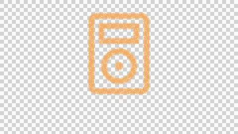 Icon mp3 player is made of yellow grains of sand. Some grains of sand fall down. Stock Illustration