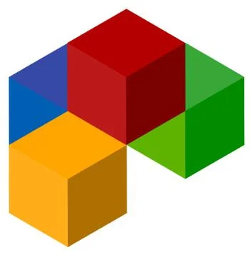 Icon of multicolor isometric cubes. Cube stack logo. 스톡 일러스트