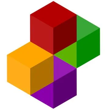 Icon of multicolor isometric cubes. Cube stack logo. 스톡 일러스트