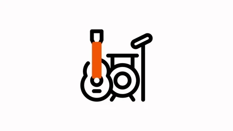 Icon of musical instruments including guitar and drums. Stock Footage 325368770