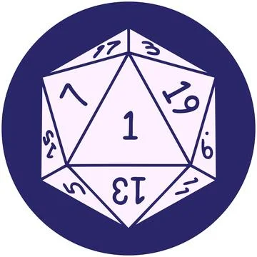 Icon of natural 1 D20 dice roll in bright neon color Stock Illustration