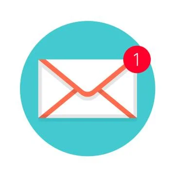 Icon of new mail envelope. White envelope with red marker Stock Illustration