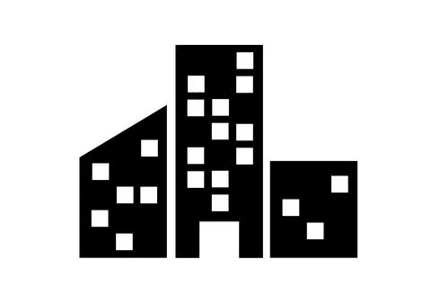 Icon Office Building. A simple, black and white icon depicting a modern off.. Ilustración de archivo