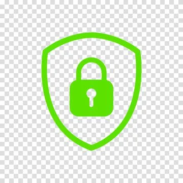 Icon or symbol of a shield with a closed padlock. Sign lock on a transparent  Stockillustratie