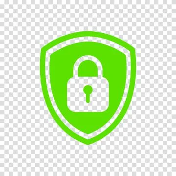 Icon or symbol of a shield with a closed padlock. Sign lock on a transparent  Stock Illustration