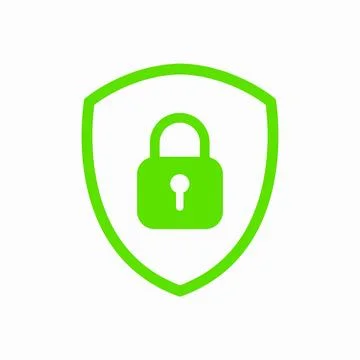 Icon or symbol of a shield with a closed padlock. Sign lock on a white back.. Illustrazione stock