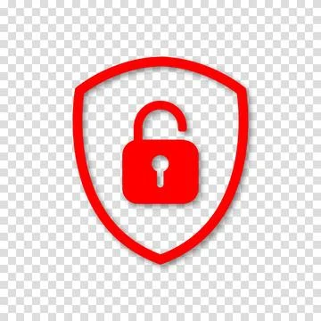 Icon or symbol of a shield with a opened padlock. Sign unlock on a transparen Stock Illustration