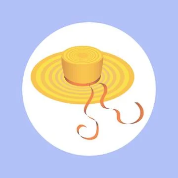 Icon orange summer hat with red ribbon in circle Illustrazione stock