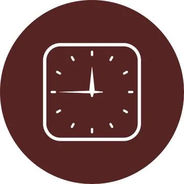 Icon with the outline of a square clock on a circle of maroon color, vector i Stock Illustration