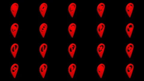 Icon pack of map pins with symbols, animated, alpha channel, 4K 60 fps Stock Footage 125535643