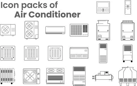 Icon packs of outline vector of HVAC Aircon Stock Illustration