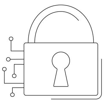 Icon of a padlock with digital circuit elements 库存插图