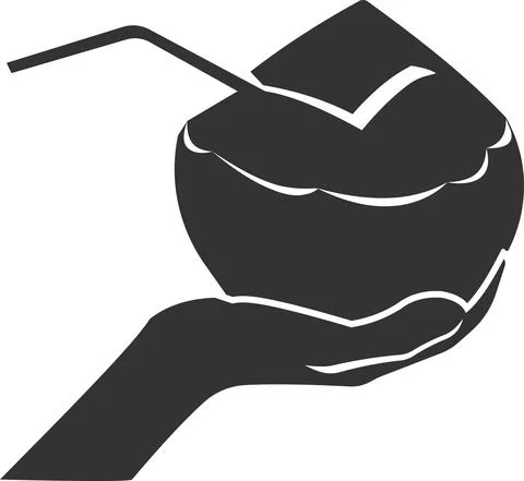 Icon in the palm of a coconut with a straw. Stock Illustration