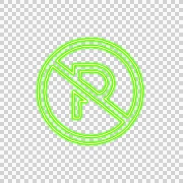 Icon parking circle slash from the flow of energy of green color. Shimmering 스톡 일러스트