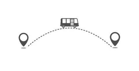 Icon path of the bus from one point to another. Simple flat design. Stock Illustration
