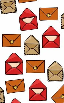 Icon pattern with closed envelopes and open envelopes. Vintage communication tec Stock Illustration