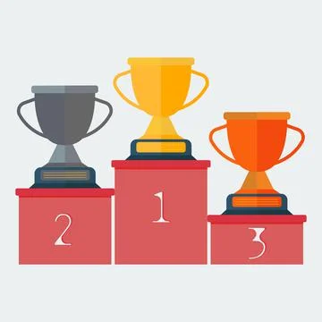 Icon pedestal with cups for the first, second and third place. Stock Illustration