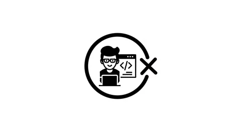 Icon of person coding with laptop crossed out showing no coders allowed conce Vidéo 346497152