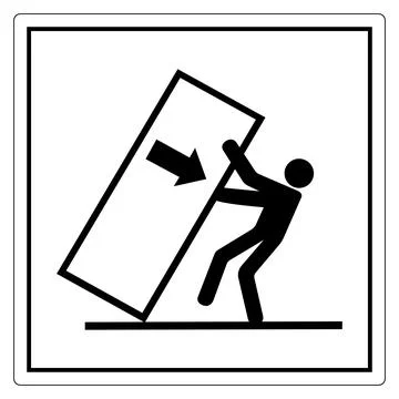 Icon of Person Pushing Object to Left in Black and White Warning Sign Design Illustrazione stock