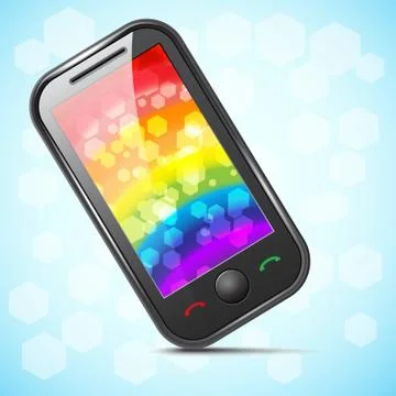 Icon of a  phone with a rainbow on the screen Stock Illustration