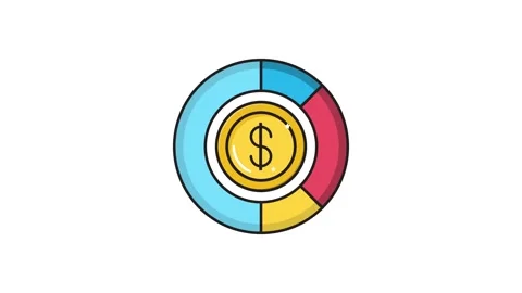 Icon of a pie chart representing money distribution with various colored se.. Stock Footage 335259517