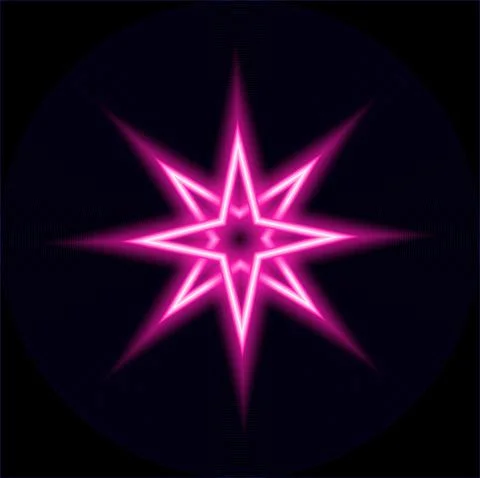 The icon of the pink octagonal shape. The geometric star icon glows in the dark Stock Illustration