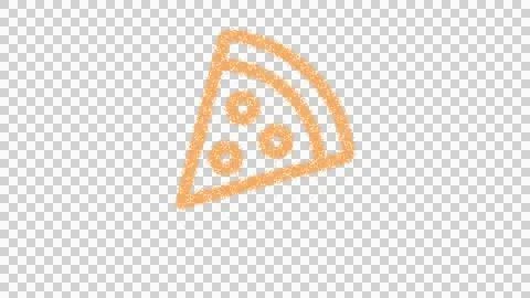 Icon pizza slice is made of yellow grains of sand. Some grains of sand fall Stock Illustration