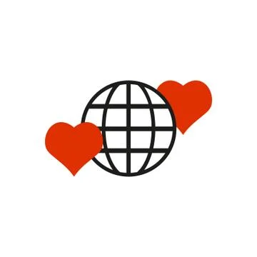 Icon planet and two red hearts. Symbol of love between the nation. Stock Illustration