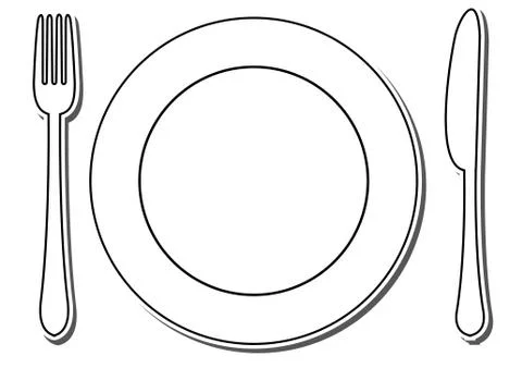 Icon of plate, fork and knife Illustrazione stock