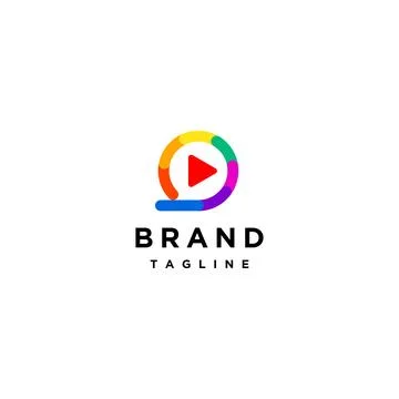Icon Play Button Inside Colorful Lines Logo Design Stock Illustration