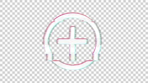 Icon plus circle is distorted. Glitch. Noise, chromatic aberration, geometric Stock-Illustration
