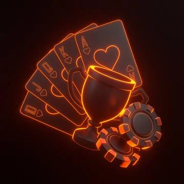 Icon with Poker, Trophy, Chips Art, betting, casino game concept, neon design Stock Illustration