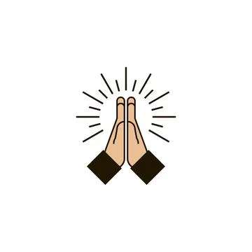 Icon of praying hands with burst in flat design Stock Illustration