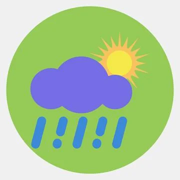 Icon rain with sun. Weather elements symbol. Icons in color mate style. Goo.. イラスト素材