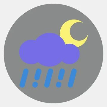 Icon rainy night. Weather elements symbol. Icons in color mate style. Good .. イラスト素材