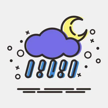 Icon rainy night. Weather elements symbol. Icons in MBE style. Good for pri.. Illustrazione stock