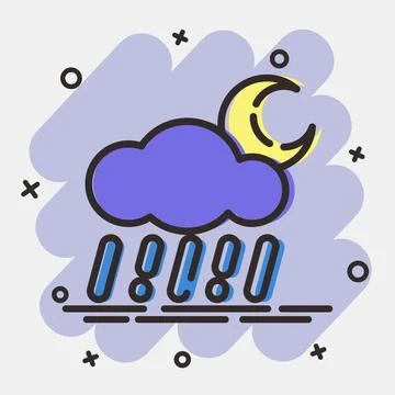 Icon rainy night. Weather elements symbol. Icons in comic style. Good for p.. Stock-Illustration