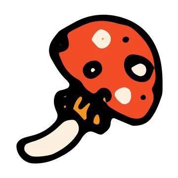 The icon of the red fly agaric. drawing of a mushroom with a red cap on a white Stock Illustration