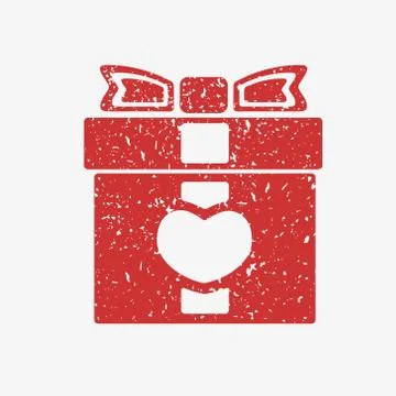 Icon red gift box with bow, covered in white grit Stock Illustration
