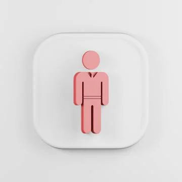 Icon red man in suit flat silhouette. 3d rendering white square button key, i 스톡 일러스트