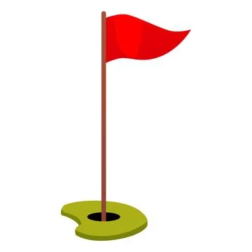 Icon of a red triangular flag on a pennant with a golf hole. Stock Illustration