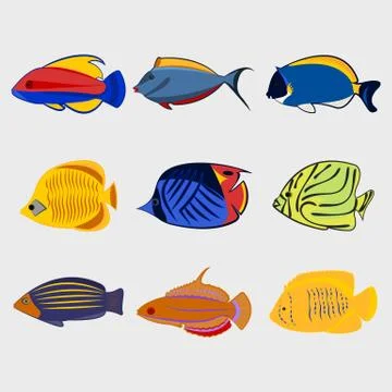 Icon reef fish set. Stock Illustration