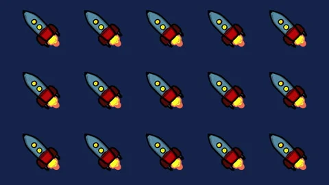 Icon repeat cartoon rocket takeoff Stock Footage 257701406